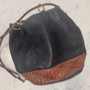 VTG 2 Effe Bucket Style Black Brown Weave‎ Leather Backpack Purse Made in Italy